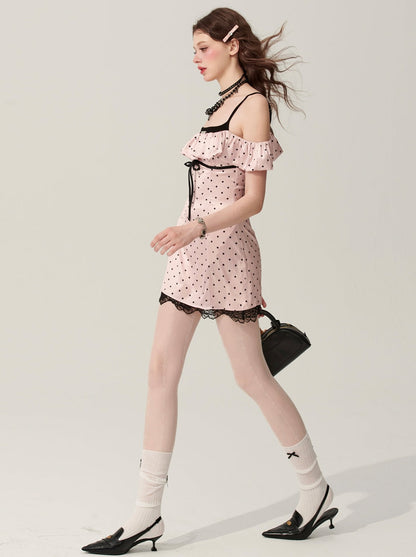 [5月31日20点发售] 粉色圆点连衣裙搭配单肩太阳裙