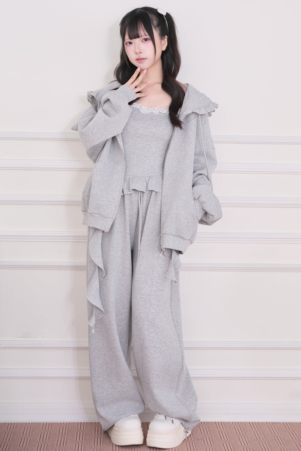 Lace Subculture Hooded Sweatshirt + Camisole + Shorts + Long Pants