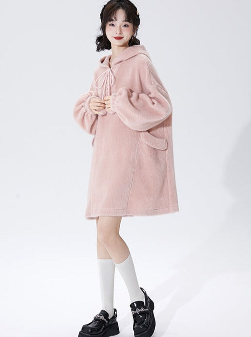 Hood Ribbon Strap Fur Ball Dress