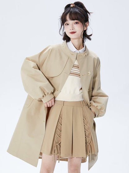 Khaki Stand Collar Windbreaker Coat