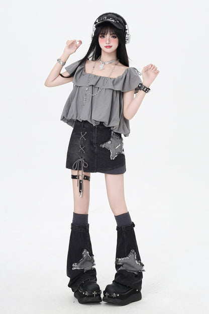 3-Style One-Shoulder Drawstring Top & Skirt