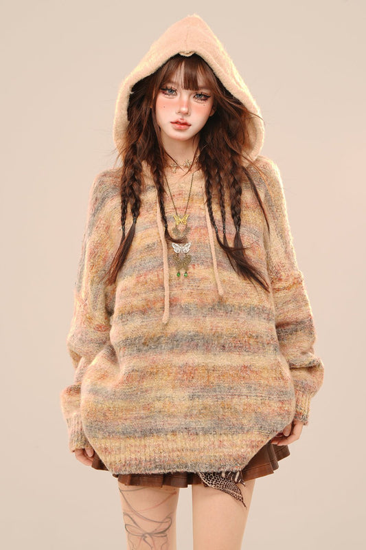 Color Bomb Gradient Stripe Hoodie Sweater