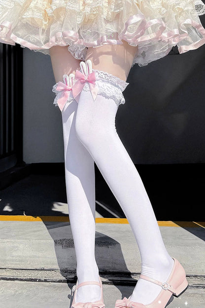うさ耳レースリボンニーハイソックス