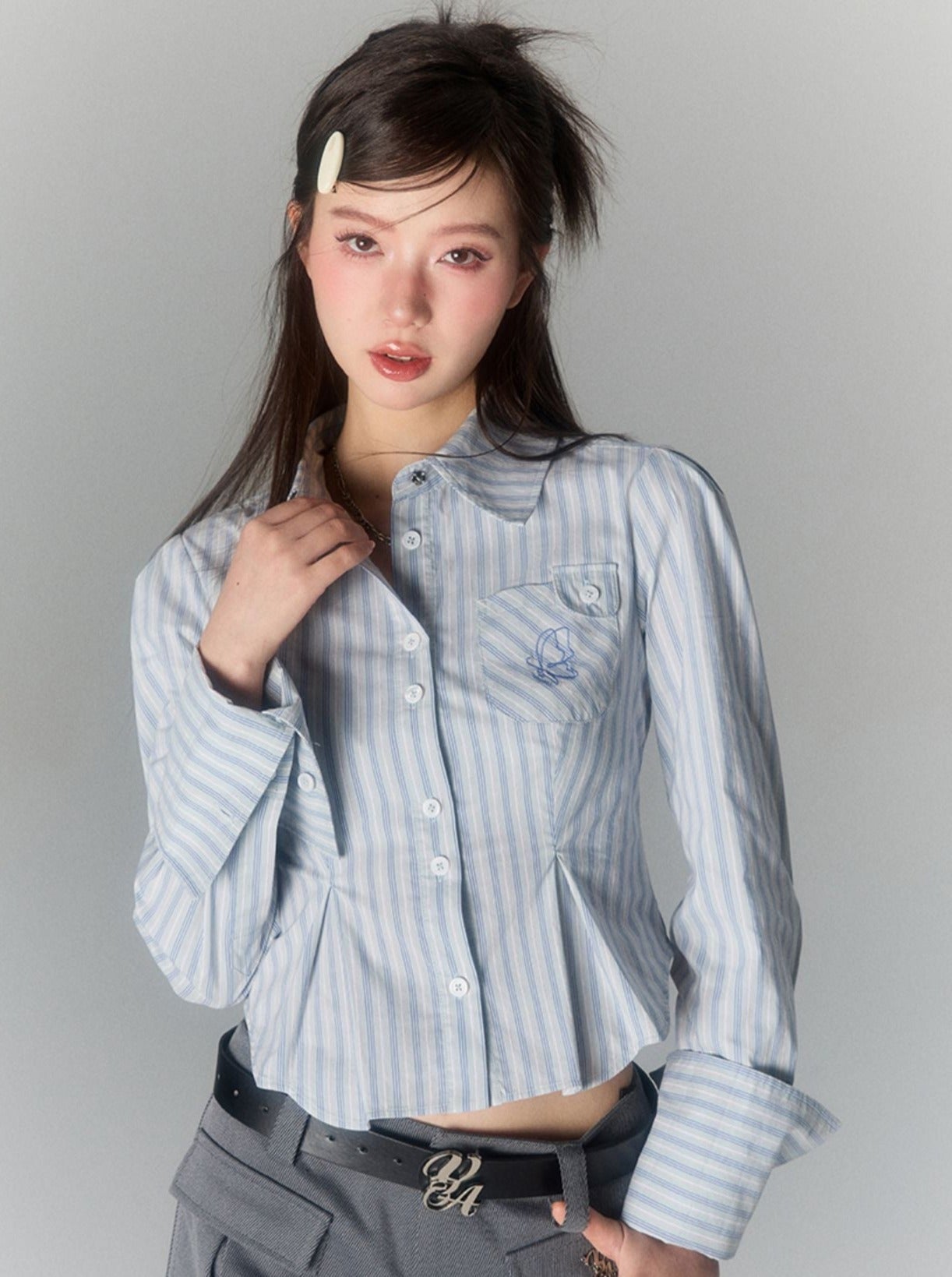 Striped slim short shirt