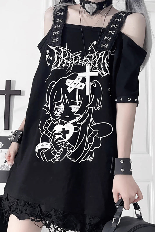 オフショルダーアニメガールトップス