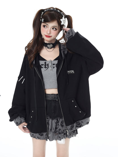 Cat Ear Subculture Sweet Cool Broken Hole Loose Hoodie Jacket