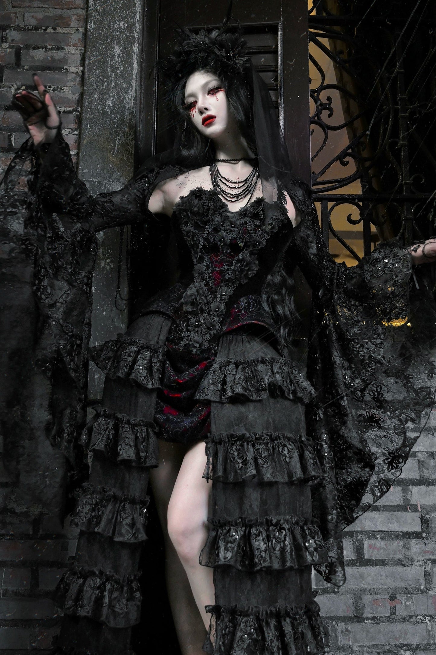 Dark Gothic Corset + Dark Flower Gloves