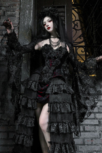 Dark Gothic Corset + Dark Flower Gloves