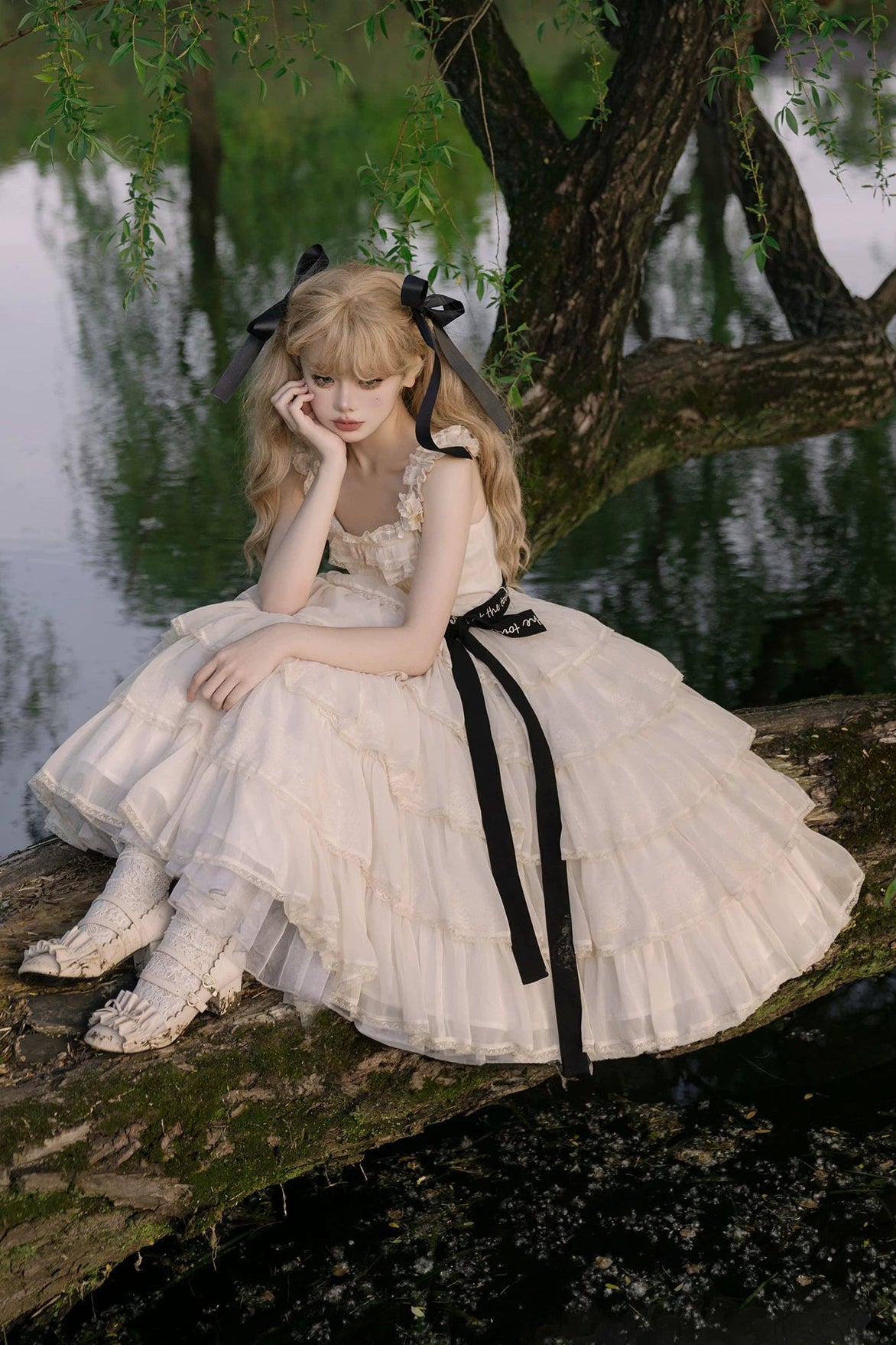 [Pre-order Deadline: July 31] Romantic Sweet Lolita Square-Neck Tiered JKS Ribbon Dress