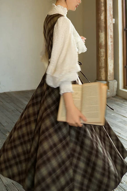 Retro Tie Waist Flare Suspender Skirt
