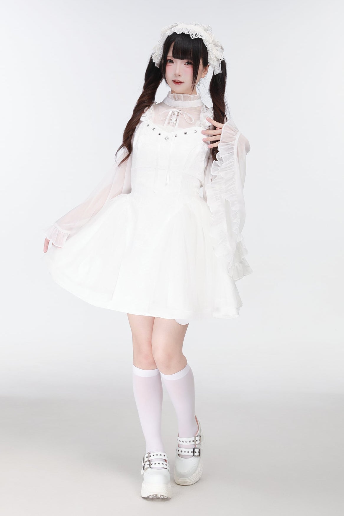 地雷バードサスペンダードレス＋シアースリーブトップス