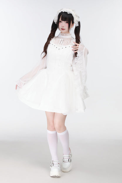 地雷バードサスペンダードレス＋シアースリーブトップス