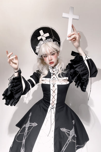 Split Cross Gothic Dark Nun Dress Setup