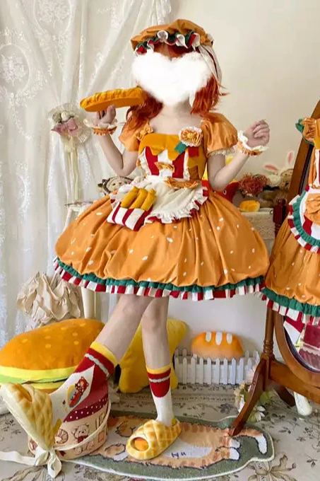 [Reservierungsschluss 18. April] Köstlicher Burger Süßes Knospenrock-Kleid-Set