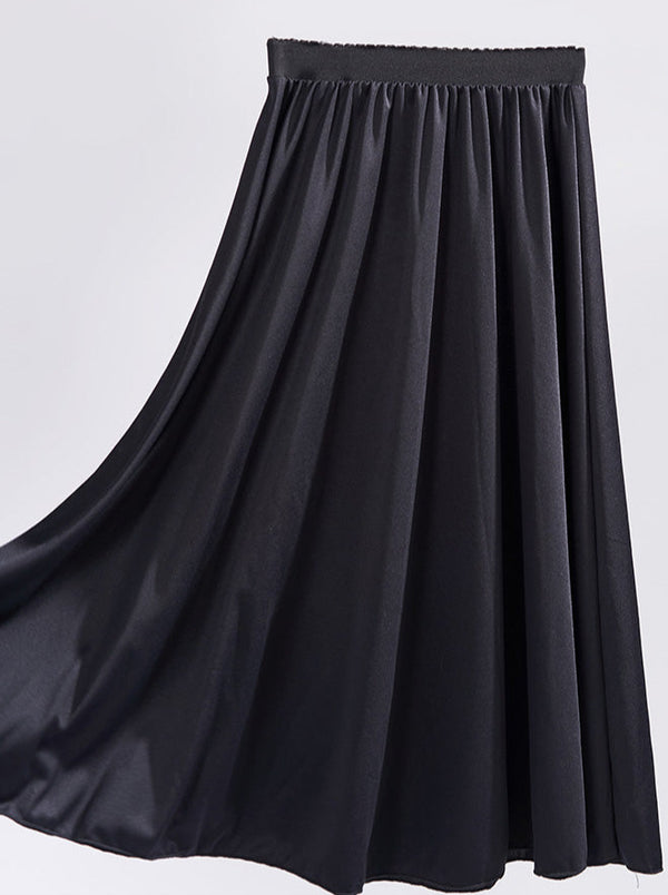 China Retro Black & Gold She Pleats Skirt [Long mid -length]