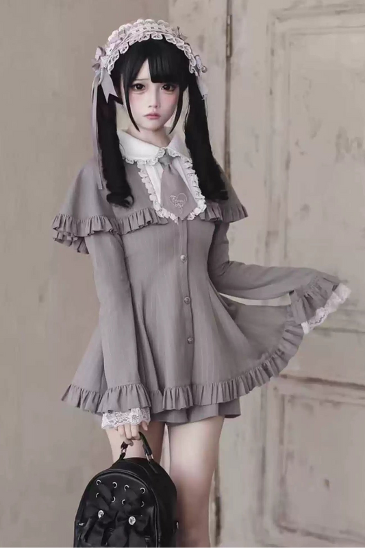 [Deadline for reservations: December 6] Gray Stripe Subculture Cape Suit Set + Hair Band + Hair Clip