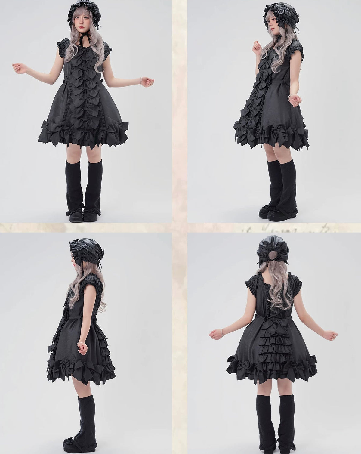 [November 15 Reservation Deadline] Black Gothic Doll-Style Front-And-Back Two-Way Ruffle Ribbon Lolita Dress (Short/Long) + Matching Shorts (Short/Long) + BB Hat