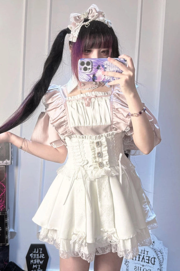 Maid Style Short-Sleeved False Collar Shirt