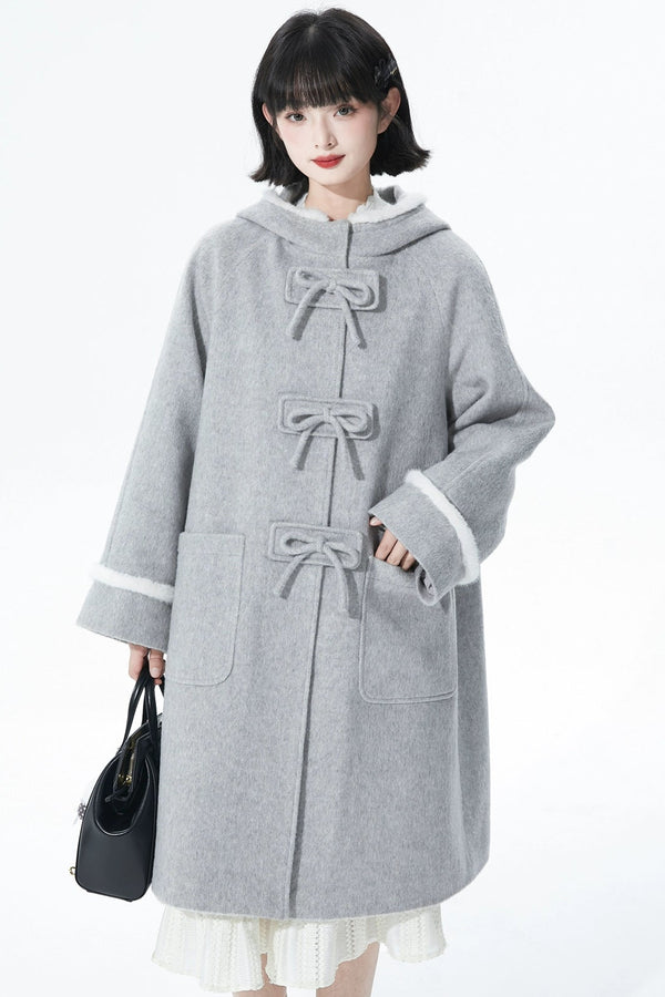 ライトグレイウールンフーデッドコート