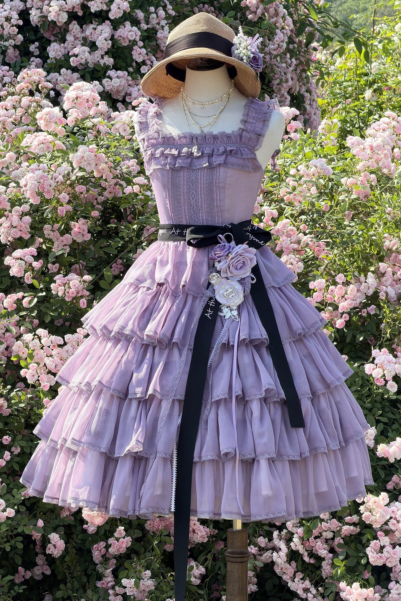 [Pre-order Deadline: July 31] Romantic Sweet Lolita Square-Neck Tiered JKS Ribbon Dress