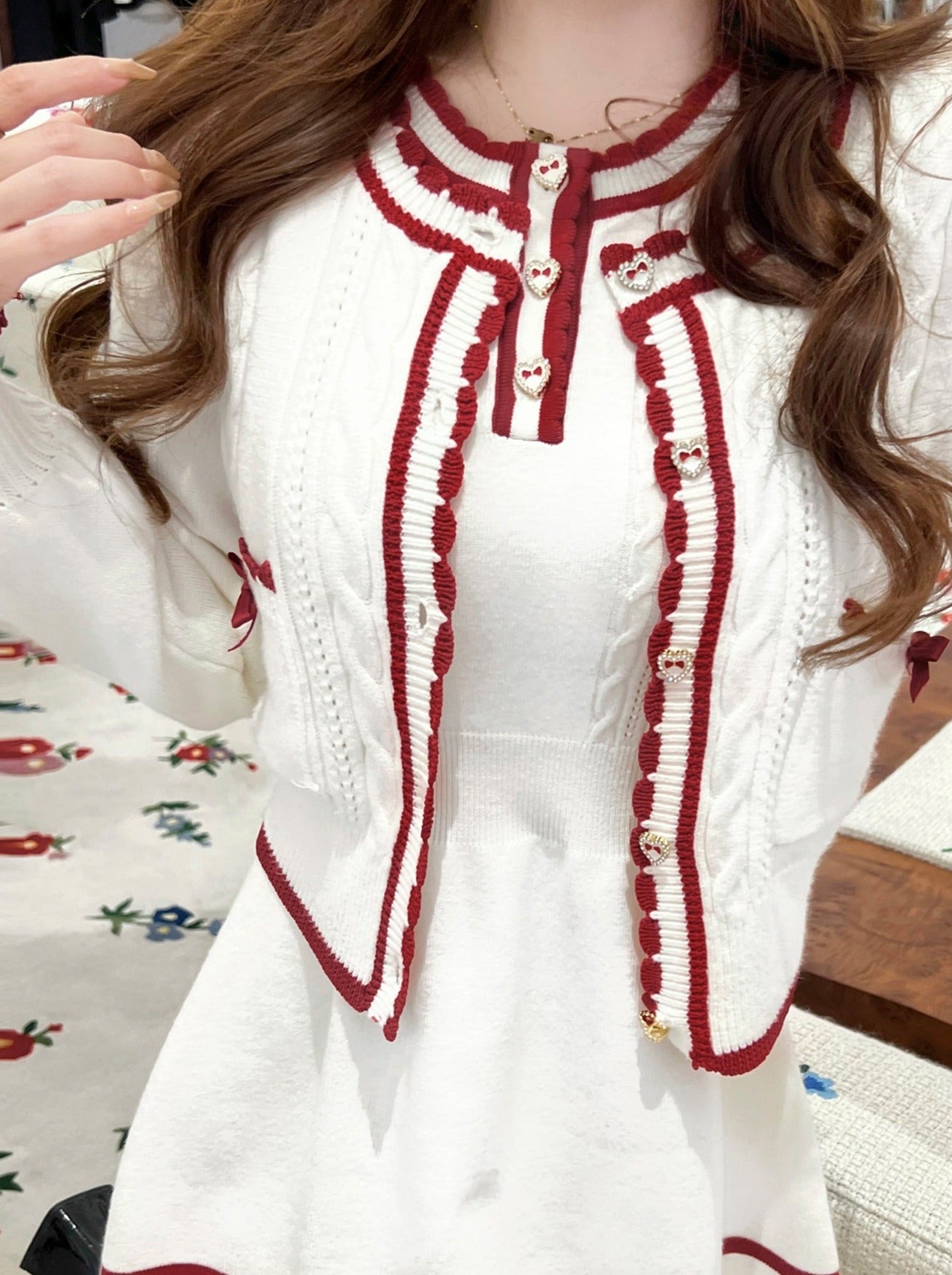 Cable girly ribbon cardigan + dress