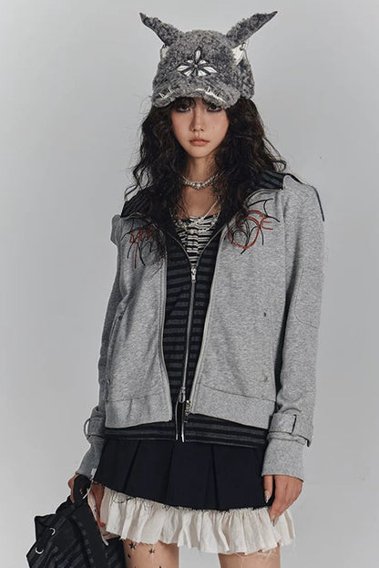 ボーダーフードタイトパーカー