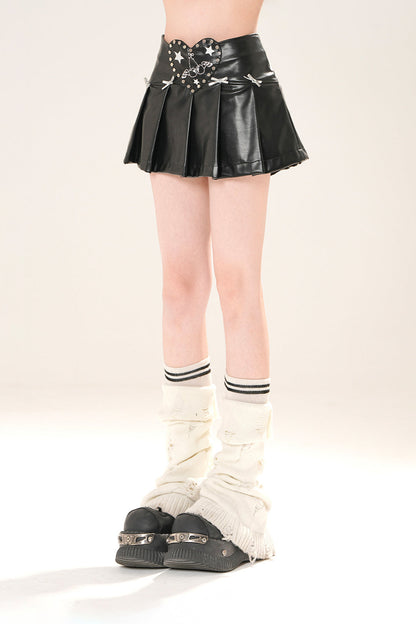 レザーシックアラインプリーツミニスカート