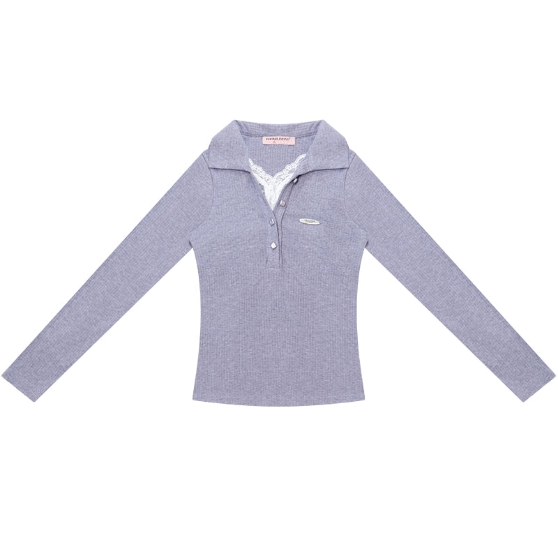 レースニットポロトップ