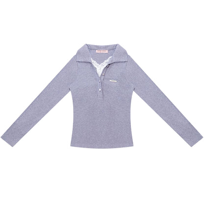 レースニットポロトップ