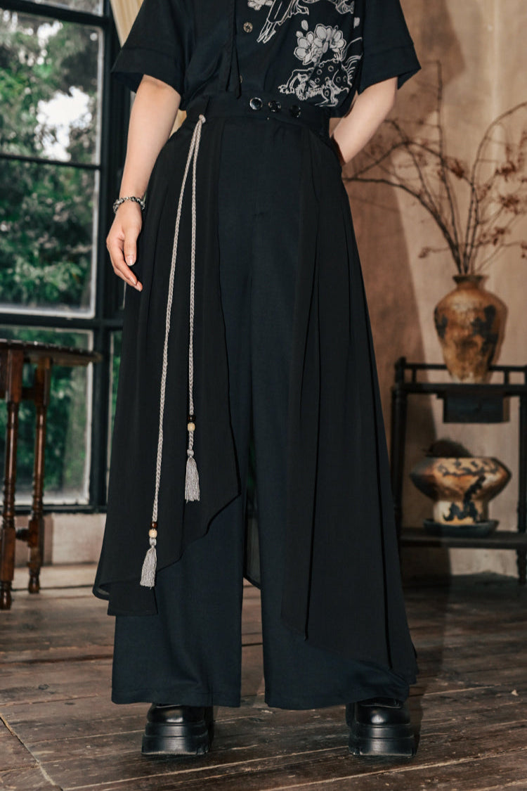モードチャイナデザインワイドレッグパンツ