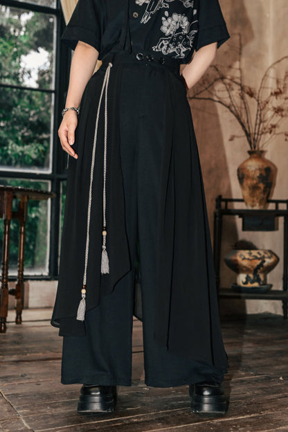 モードチャイナデザインワイドレッグパンツ