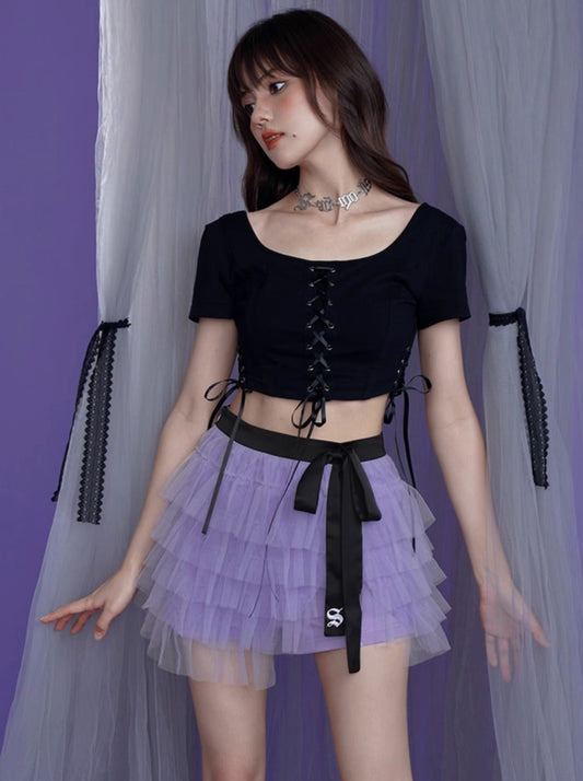 Sweet Purple Inner Pants Tiered Tulle Skirt