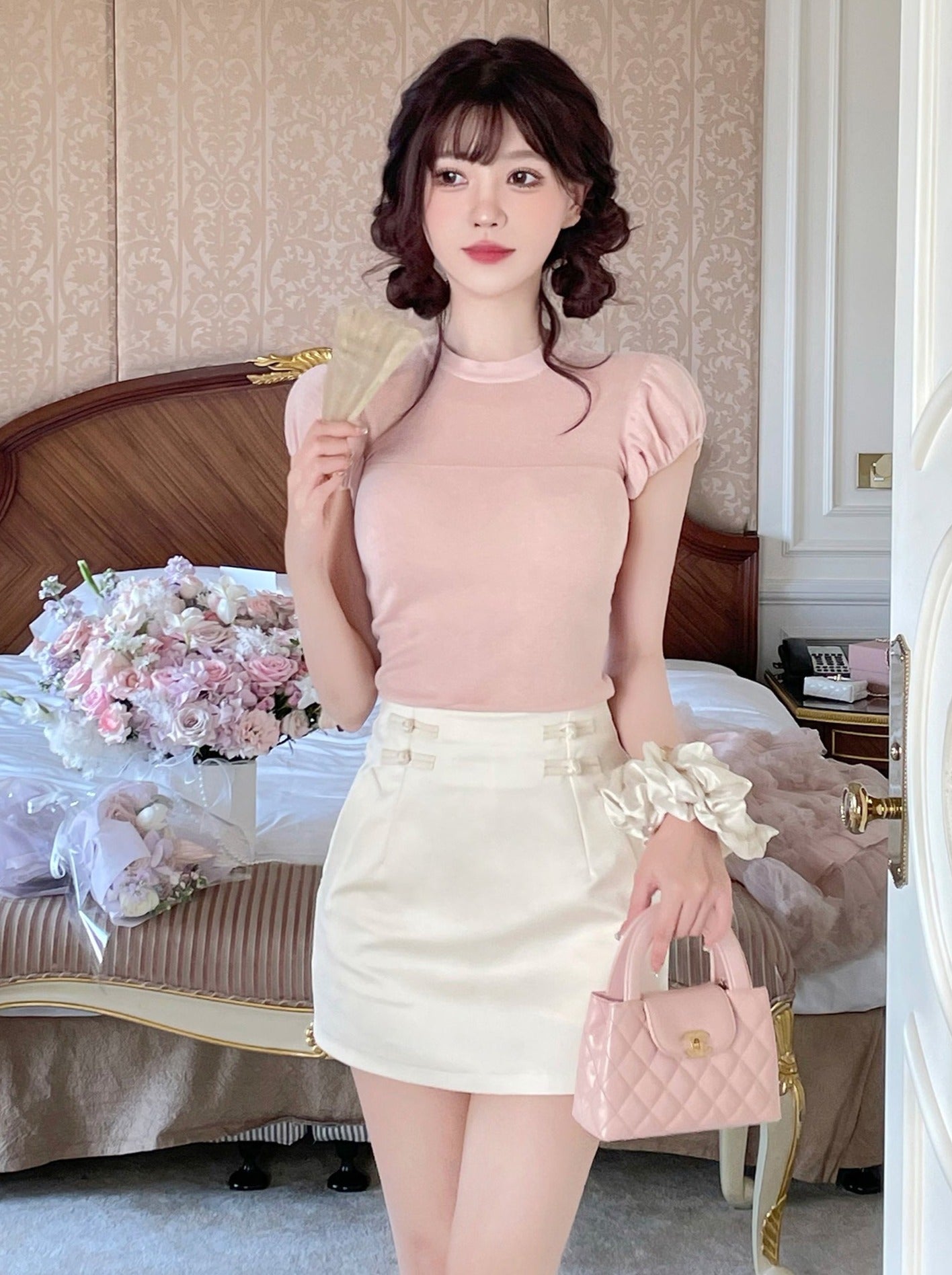 Sweet Puff Sleeve Top + Tight Skirt