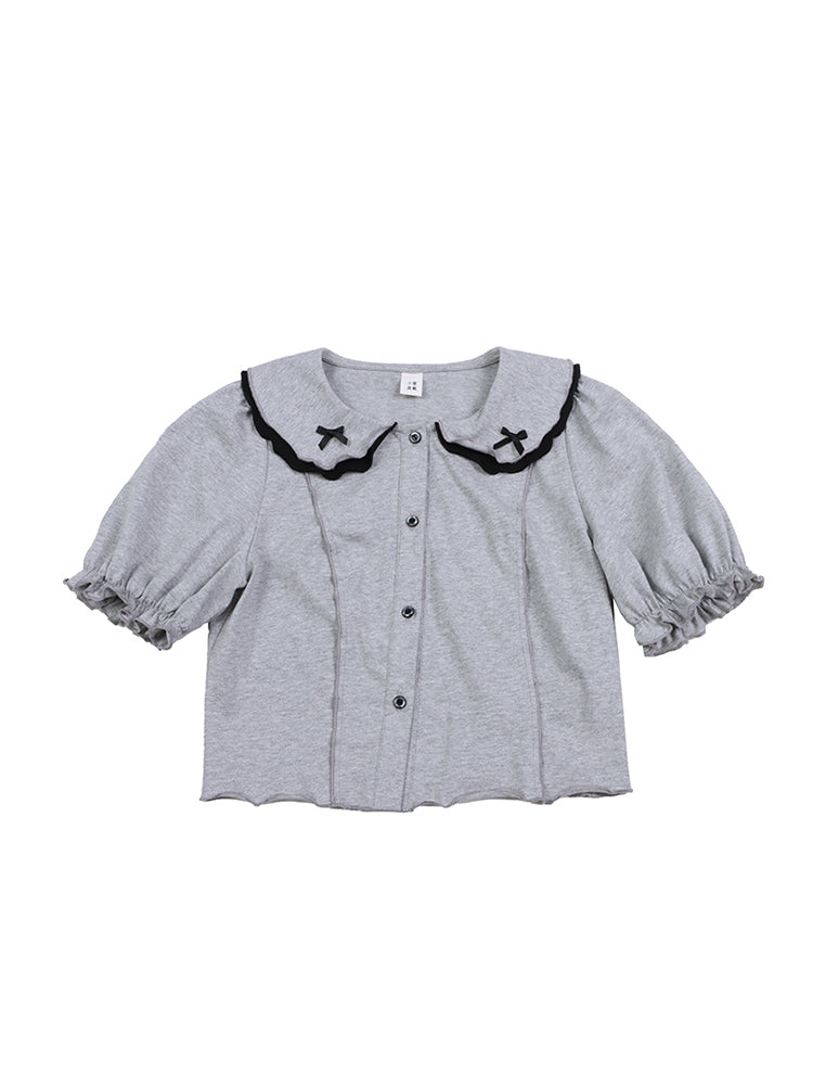 Mellow Frill Ribbon Collar Top