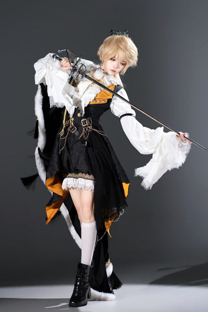 [Pre-order Deadline: December 2] Royal Gothic Military Prince Costume Complete Set (Shirt + Shorts + Long Vest with Train + One-Shoulder Fur Cape + Accessories)