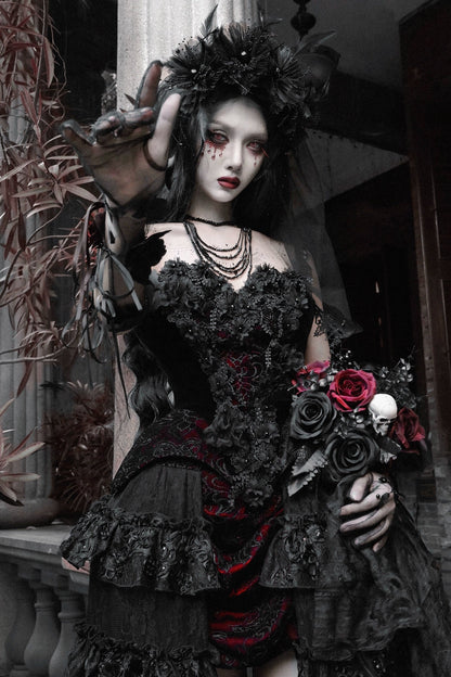 Dark Gothic Corset + Dark Flower Gloves