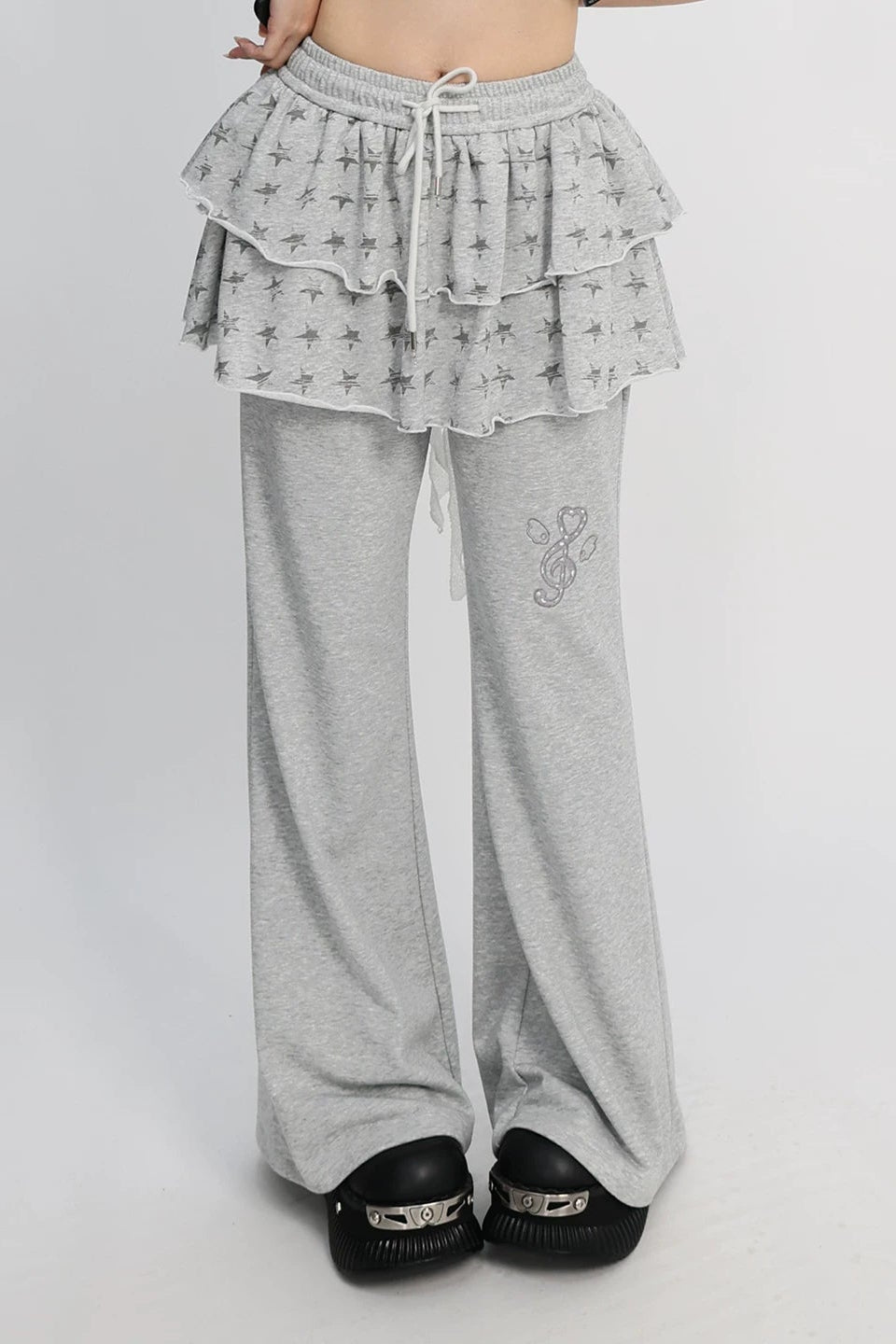 星星印花喇叭形运动裤