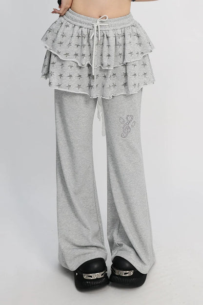 星星印花喇叭形运动裤