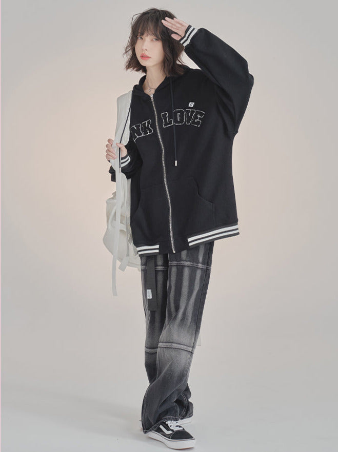 Fluffy Logo Hoodie Sweatshirt Zip Jacket