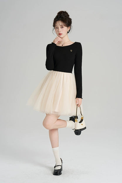 パッチワークメッシュフレンチドレス