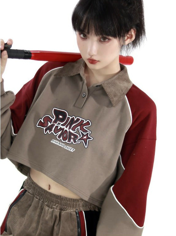 Limited Khaki Corduroy Splicing Skirt Pants Sweatshirt Collection Set