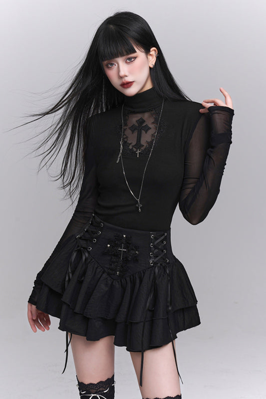 Gothic Style Sheer Cross Tops