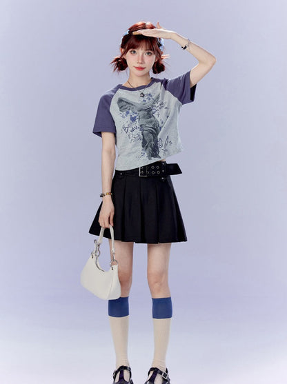 Retro College Style Pleated Skirt