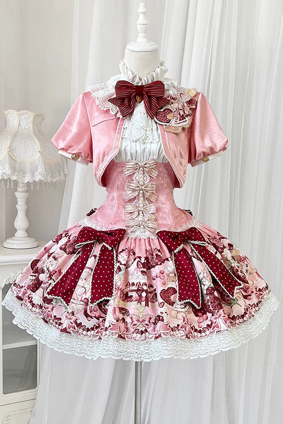 【8月10日予約締切】ストロベリーファンタジーリボンレースショートジャケット＋プリントスウィートロリータドレス＋セットアップ
