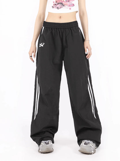 American retro casual sports parachute wide leg pants