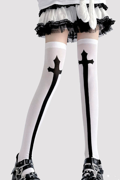 cross knee-high socks