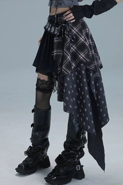 チェックパッチワークアシメスカート