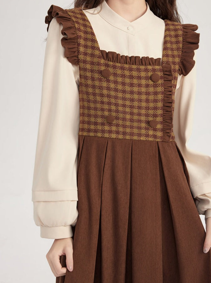 French Flying Sleeveless Retro Check Skirt + Blouse