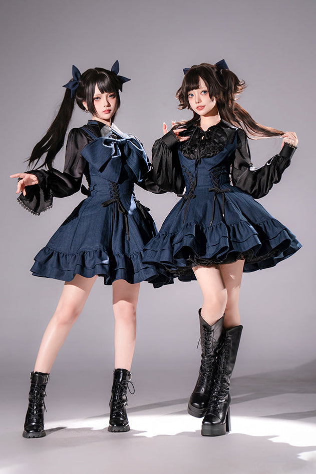 【12月26日予約締切】ゴシックロリータダークカラーストライプリボンサスドレス