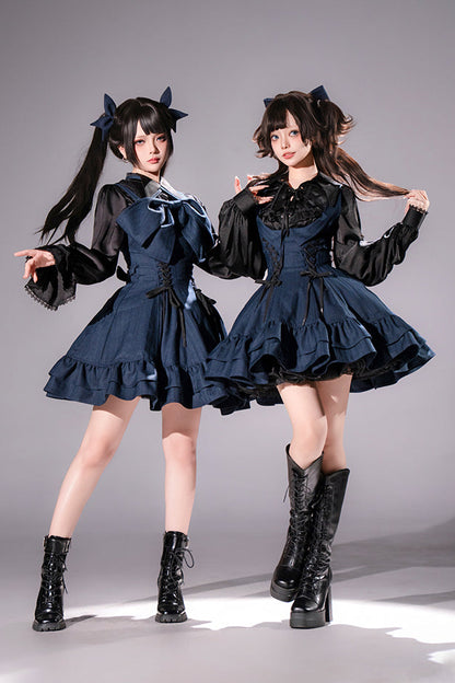 【12月26日予約締切】ゴシックロリータダークカラーストライプリボンサスドレス